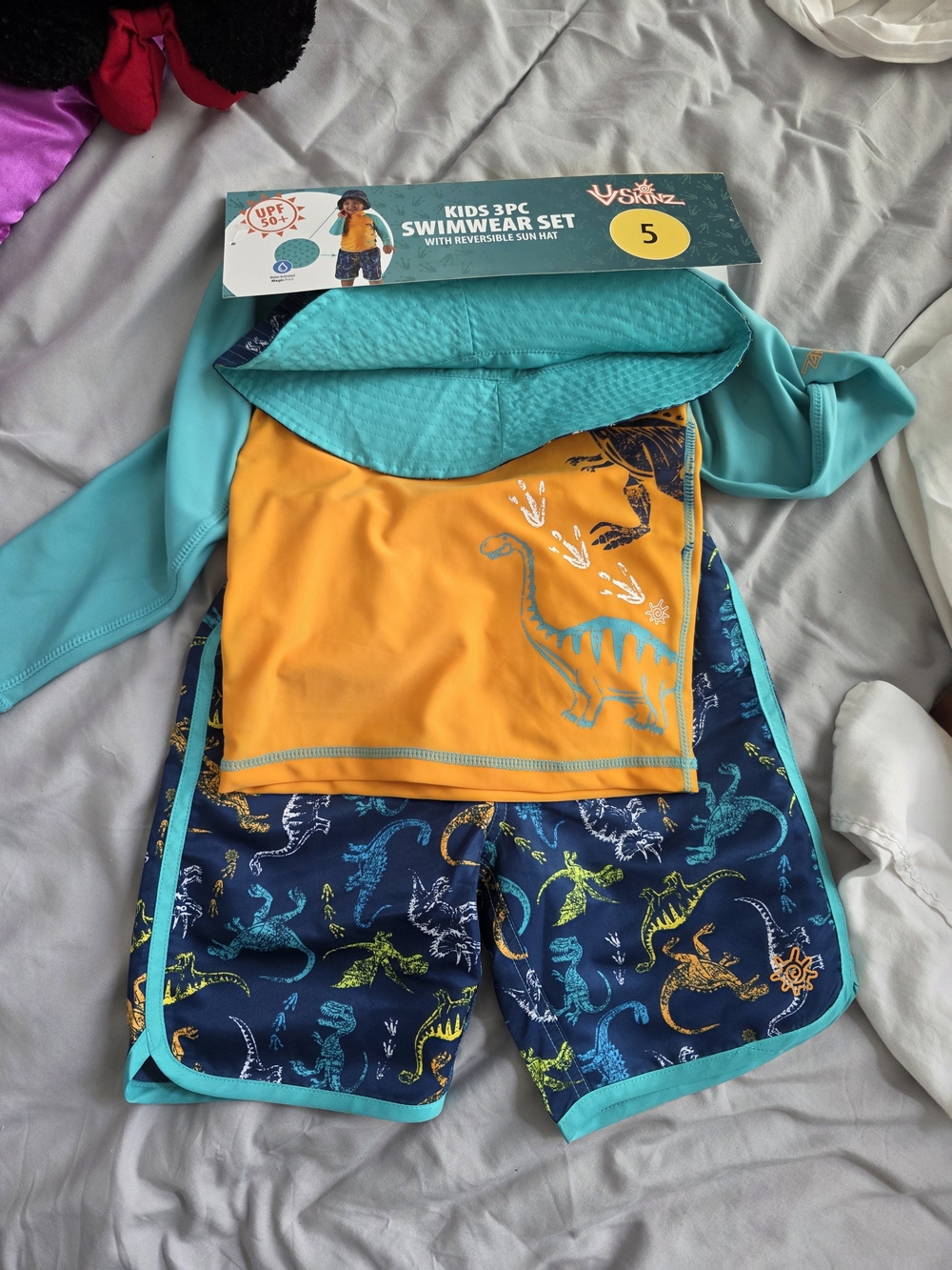 V.Skinz Kids 3pc Dino Swimwear Set - Yellow & Teal